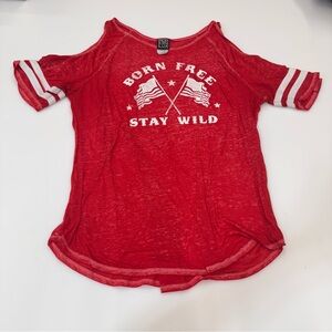 “Born Free Stay Wild” Women’s Short Sleeve Cold Shoulder Top Size XXL USA